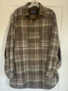 Vintage 70s Pendleton Wool Shirt-Jac | Elbow Patches | Sz 16 Long